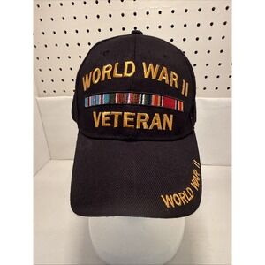 World War II Veteran Baseball Cap Hat One-Size Adjustable Embroidered Black